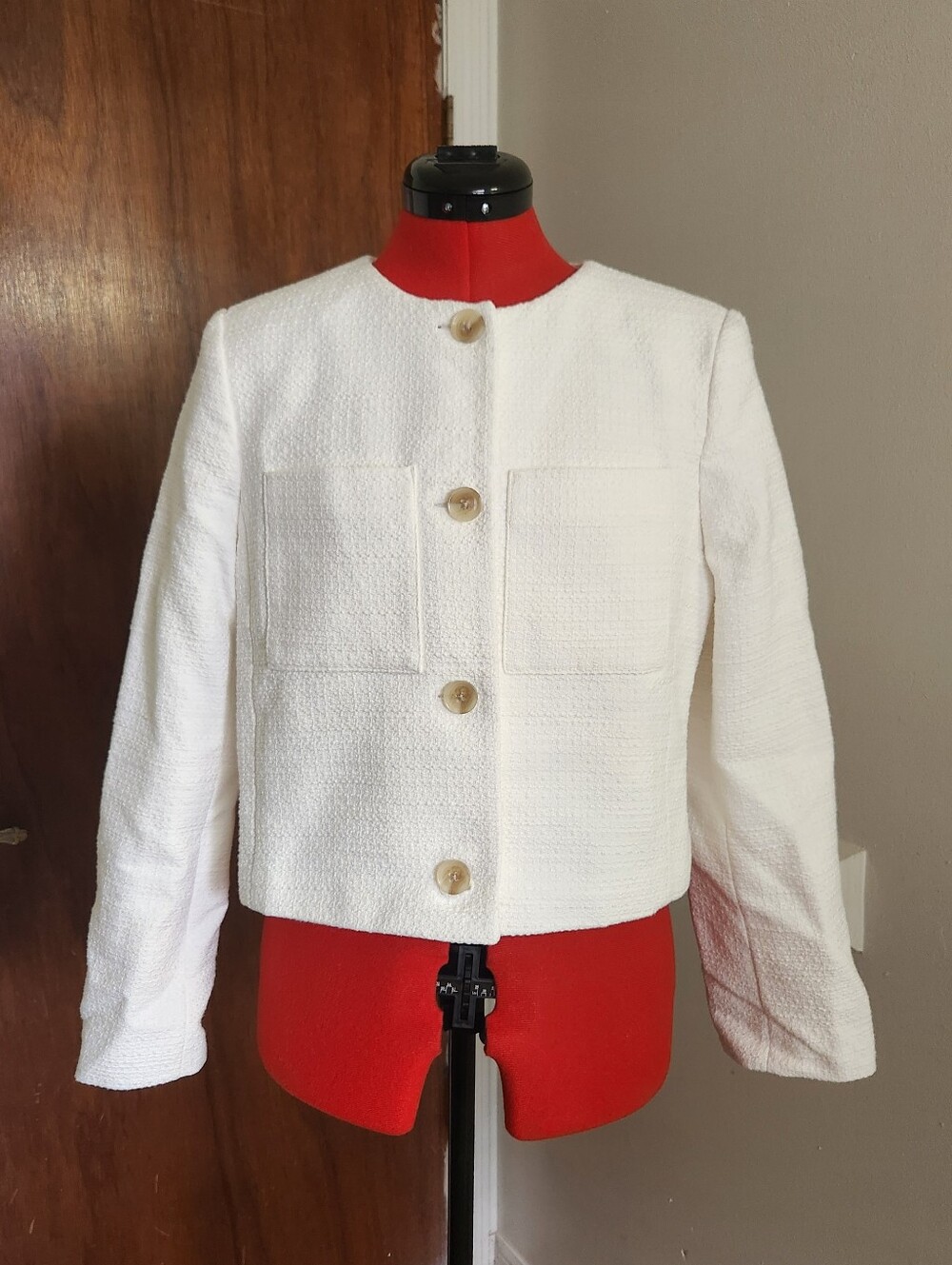 Banana Republic Factory White Textured Collarless Jacket